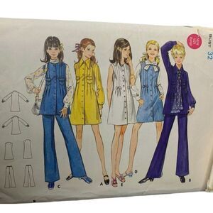 Vintage 70s Butterick 5646 Pattern Jr Teen 5-16 Dress Jumper Tunic Pants Cut